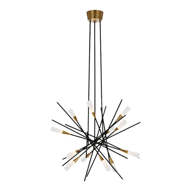 Chapman & Myers for Visual Comfort Signature Stellar Medium Chandelier in Matte Black & Antique Brass with Frosted Acrylic For Sale