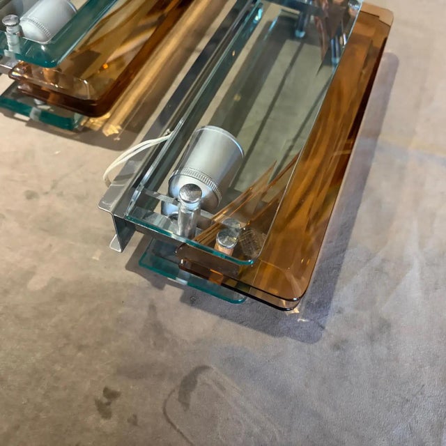 Two 1960s Space Age Thick Glass and Chrome Wall Sconces by Lupi Cristal Luxor For Sale - Image 9 of 14
