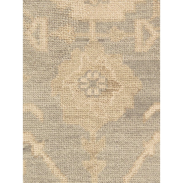 Early 21st Century Vintage Oushak Carpet, Oriental Rug, Handmade Green Grey, Ivory, Saffron For Sale - Image 5 of 12