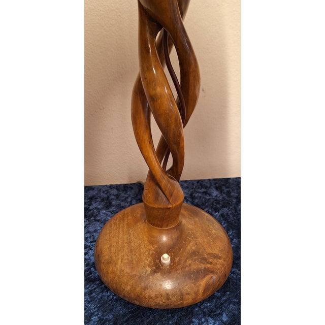 Art Deco German Table Lamp with Hollow Turned Linden Wood Base and Handmade Raffia Shade by Lamplove For Sale - Image 9 of 12