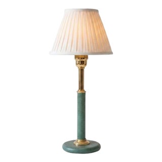 Vintage Brass Table Lamp, Teal Textured Column Desk Lamp — 1980s For Sale