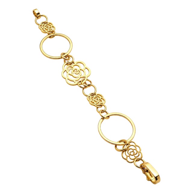 Chanel Camélia Collection 18k Yellow Gold Open Hoop & Flower Motif Bracelet For Sale