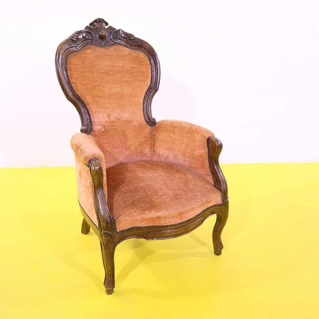 High-Back Wooden Chair with Pink Upholstery For Sale - Image 14 of 14