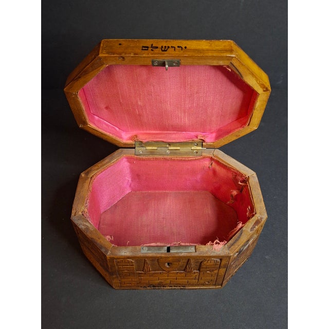 Wood Antique Bezalel Era Olive Wood Etrog Box Carved Jerusalem Holy Places Sukkot 6" For Sale - Image 7 of 18