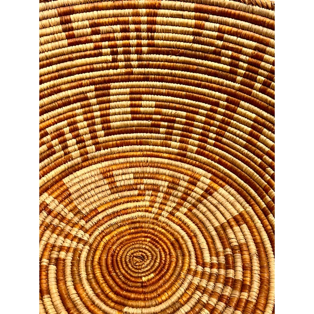 Mid 20th Century Vintage Large Size Southwest Style Coiled Reed Basket With Geometric Pattern 26” Diameter For Sale - Image 5 of 11