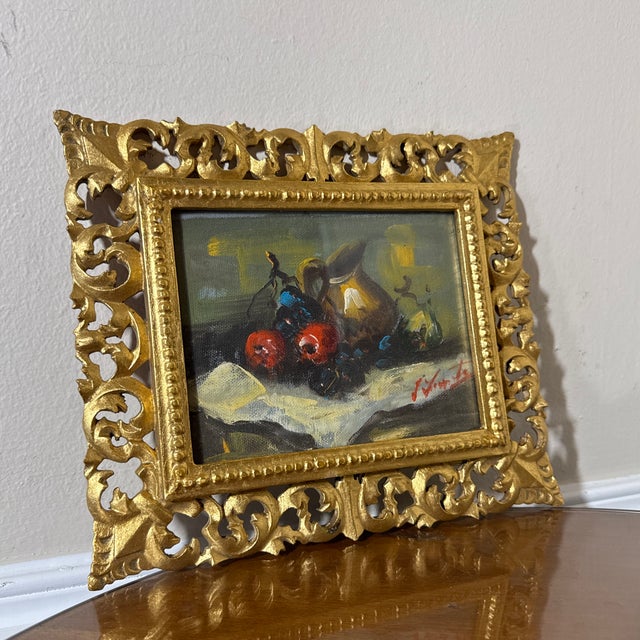 Vintage Italian Still Life Oil Painting Ornate Frame Signed For Sale - Image 4 of 12