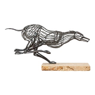 Mid-Century Modernist Signed Deborah Gabris Greyhound Welded Brutalist Steel Sculpture For Sale