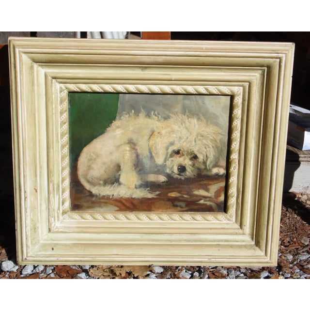 Shabby Chic Vintage Painting Oil on Canvas Dog Portrait Framed O/C For Sale - Image 3 of 10