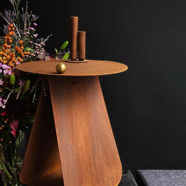 Contemporary Youmy Round Corten Side Table by Mademoiselle Jo For Sale - Image 3 of 6