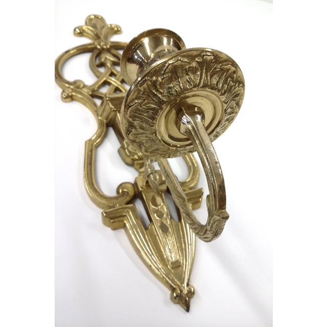 Vintage Brass Tall Candlestick Wall Sconce For Sale - Image 9 of 10
