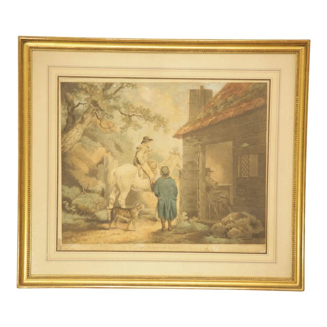 The Turnpike Gate' After George Morland Framed Mezzotint Printed in Color and Hand-Colored For Sale