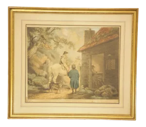 The Turnpike Gate' After George Morland Framed Mezzotint Printed in Color and Hand-Colored