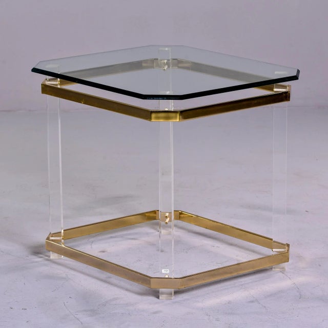Mid-Century Modern Mid Century Lucite Brass and Glass Side Table For Sale - Image 3 of 11