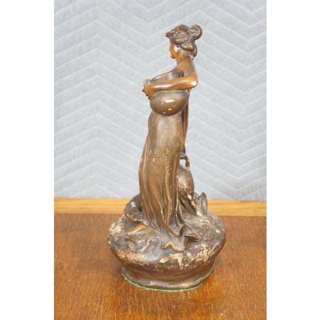 Vintage Neoclassical Chalkware Lady With Jugs Figurine Statue Bud Vase For Sale - Image 4 of 12