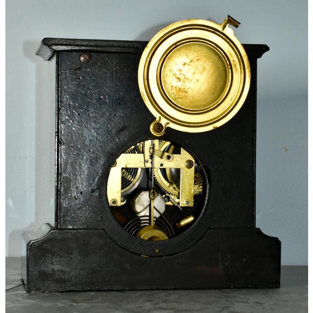 Antique Eastlake Style Cast Iron Decorated Mantel Clock For Sale In Philadelphia - Image 6 of 12