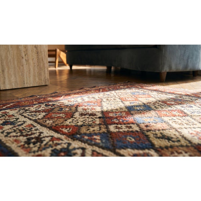 Late 19th Century 1890s Multicolor Geometric Tribal Antique Persian Kurdish Rug 3'6" X 10' Handknotted Wool Carpet For Sale - Image 5 of 7