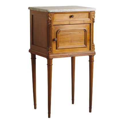 Antique French Bedside Table with Marble and Porcelain Top, 1890s For Sale