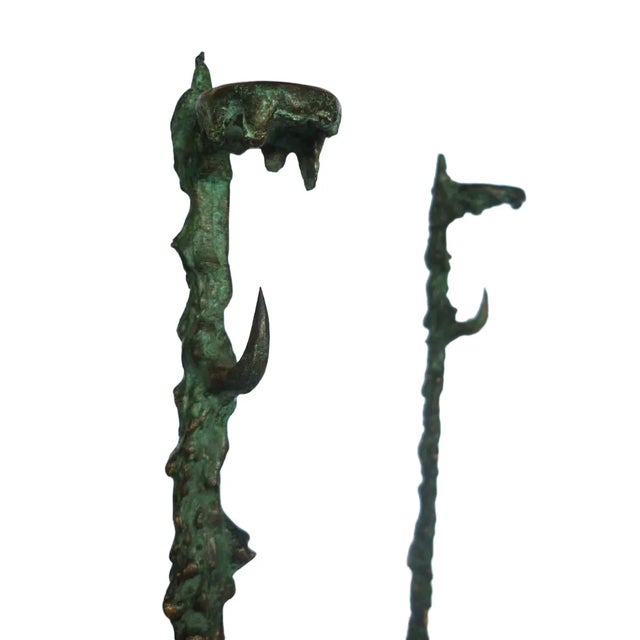 "Salvador" Candleholders Oscar Tusquets Blanca Driade-Follies Italy, 1998 Rare Pair of CandleHolder Green Patina on Bronze...