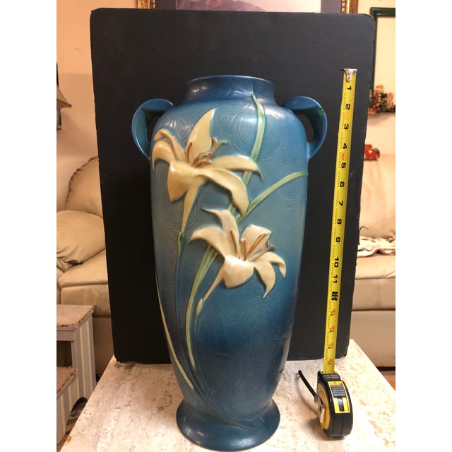 This well protected Roseville Blue Zephyr Lilly large vase is a rare find! 20 inches tall and beautiful!