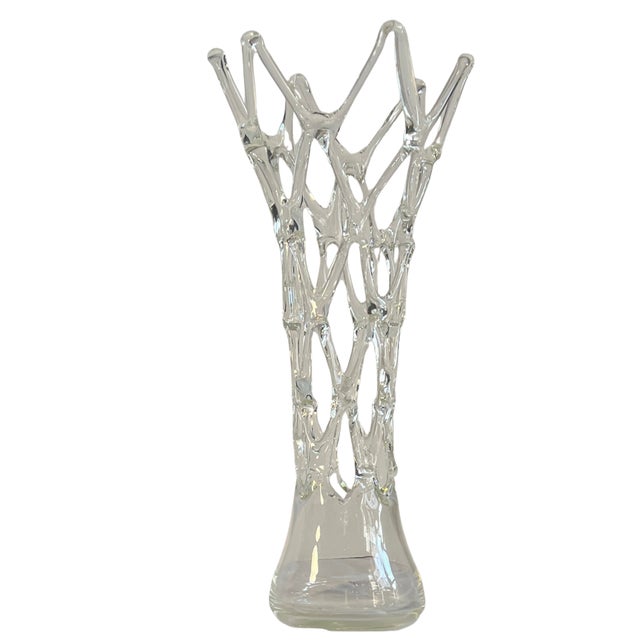 Barovier & Toso 19 in Tall Art Glass Clear Lattice Vase by Ion Tamaian For Sale - Image 4 of 14