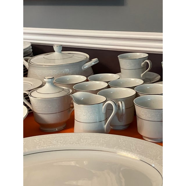 White 72 Piece Set of Lace Bouquet Pattern of Fine China Dinnerware For Sale - Image 8 of 8