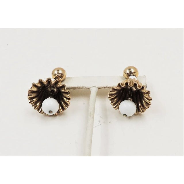 1950s Vintage 1950s Napier White Resin Bell Dangle Clip Earrings - 2 Pieces For Sale - Image 5 of 9