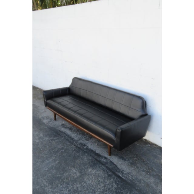 Mid Century Modern Black Vinyl Long Couch Sofa 6267 For Sale - Image 15 of 15