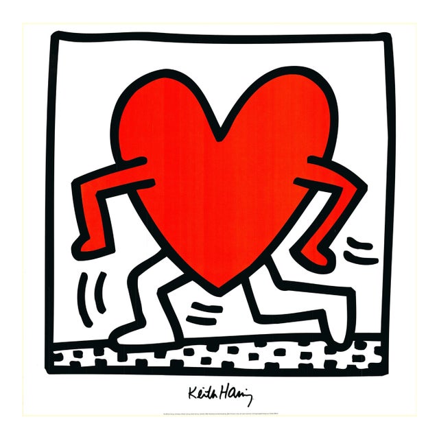 1990s After Keith Haring - Untitled (Heart Walking / Love) Vintage Fine Art Print Offset Lithography Poster 90s For Sale