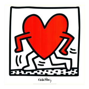 1990s After Keith Haring - Untitled (Heart Walking / Love) Vintage Fine Art Print Offset Lithography Poster 90s