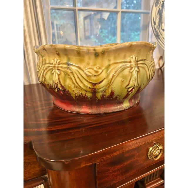 Early 20th Century Early 20th Century Arts and Crafts Blended Drip Glazed Center Bowl or Jardiniere Attributed to Weller Pottery For Sale - Image 5 of 11