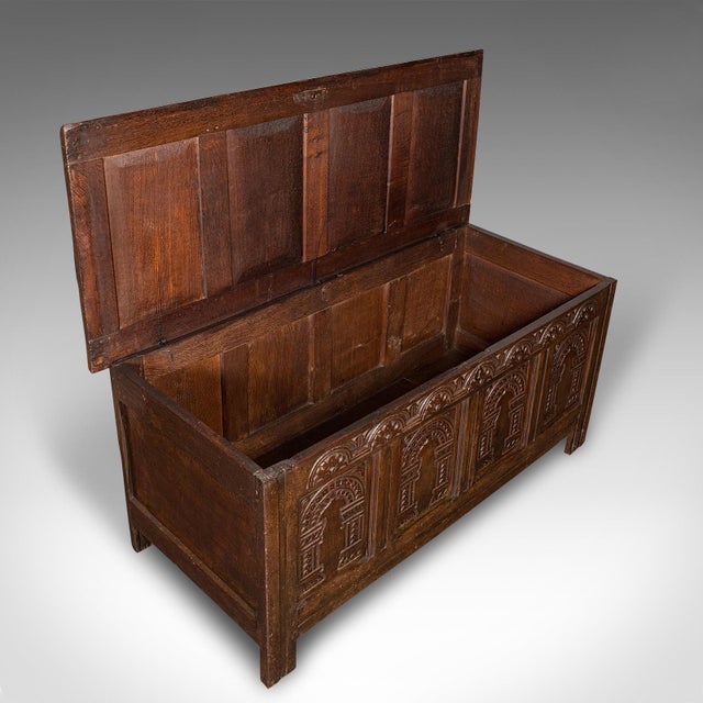 Brown 1700 Large Antique English Oak Coffer For Sale - Image 8 of 9