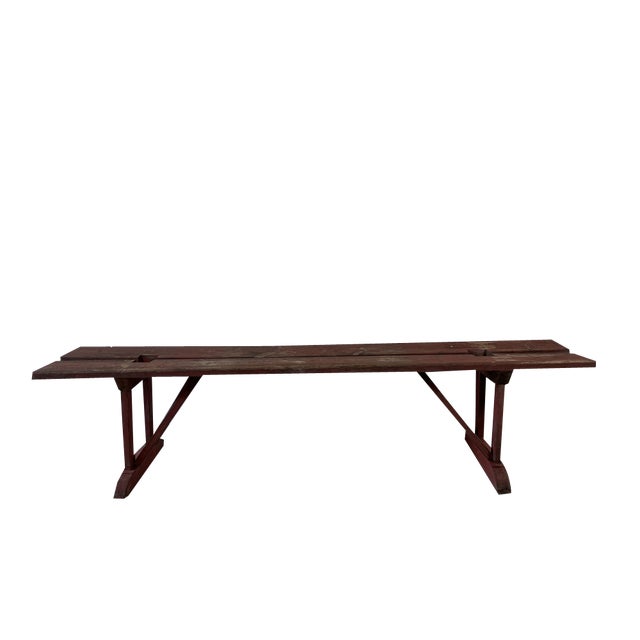 Earls 20th Century Rustic Swedish Wood Bench with Patinated Red For Sale