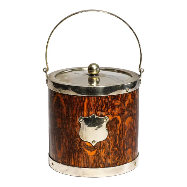 Wonderful Antique English Wood Biscuit Barrel Jar With Lid Silverplate Fittings Porcelain Liner Home Decor For Sale