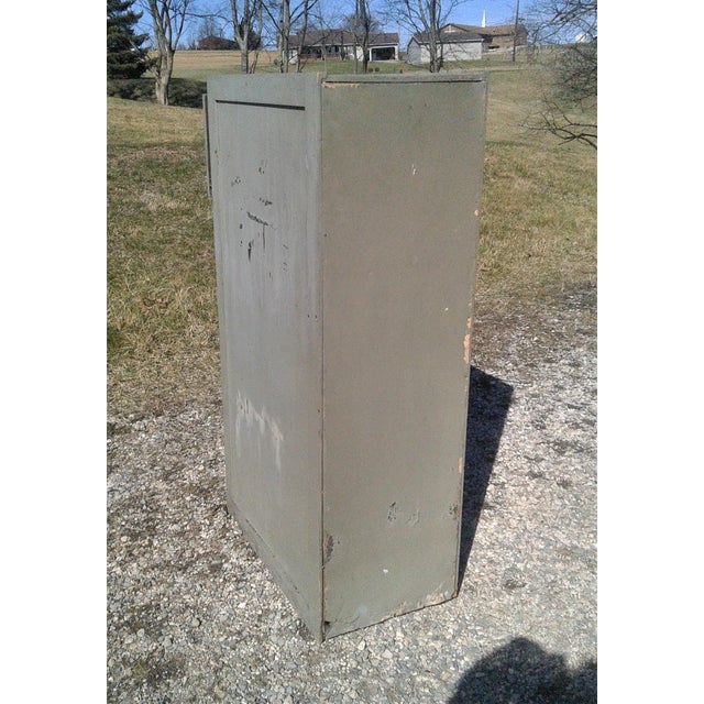 Wood Antique Wooden 4 Drawer File Cabinet Painted Navy Gray 1940s For Sale - Image 7 of 18