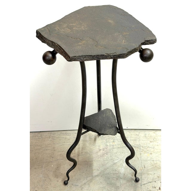 Modern Wrought Iron & Slate Two-Tier Side Table, in the Style of Albert Paley For Sale - Image 9 of 14