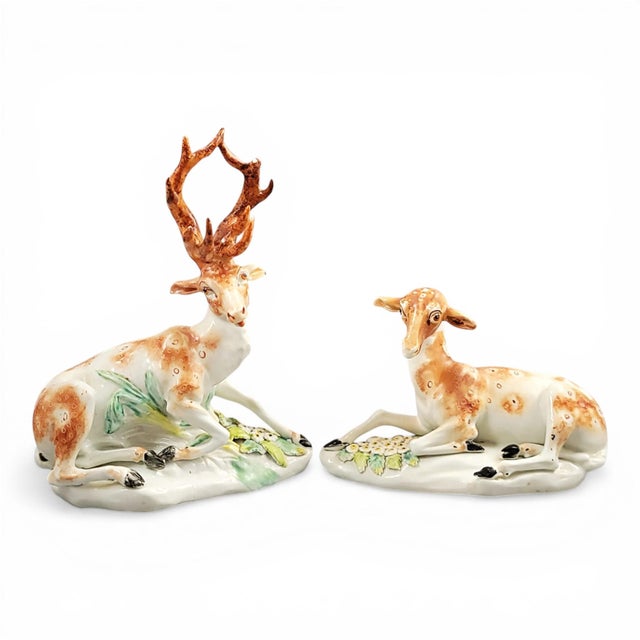 Brown Porcelain Pair of Deer Stag and Doe at Lodge from Derby, 1765-1770, Set of 2 For Sale - Image 8 of 8