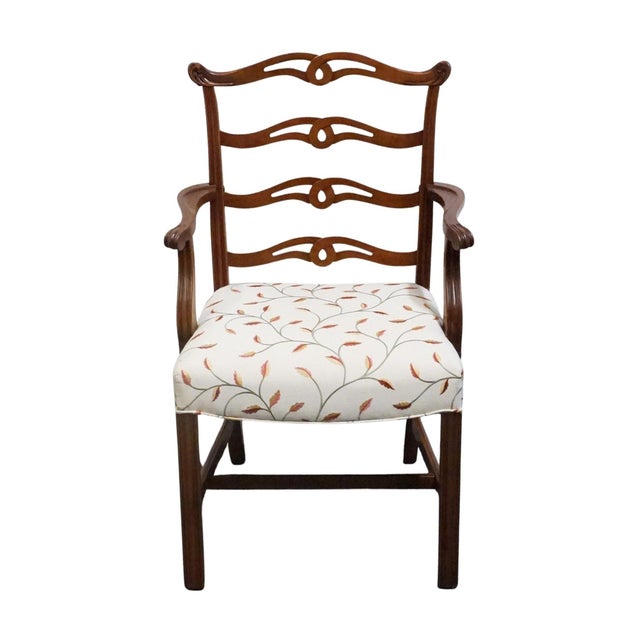 Traditional Vintage Antique Solid Mahogany Traditional Duncan Phyfe Style Ladderback Dining Arm Chair For Sale - Image 3 of 8