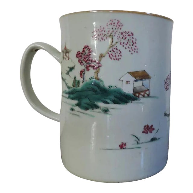 18th Century Chinese Porcelain Famille Rose Palette Tankard Mug For Sale