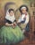 Mid century portrait of two children, a young boy and girl in traditional dress, set in a rustic interior by M. Ray...