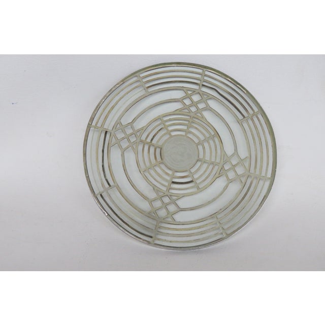 Silver Early 20th Century Silver Plated Glass Trivet Heat Resistant Round Hot Dish Art Deco Style For Sale - Image 8 of 9