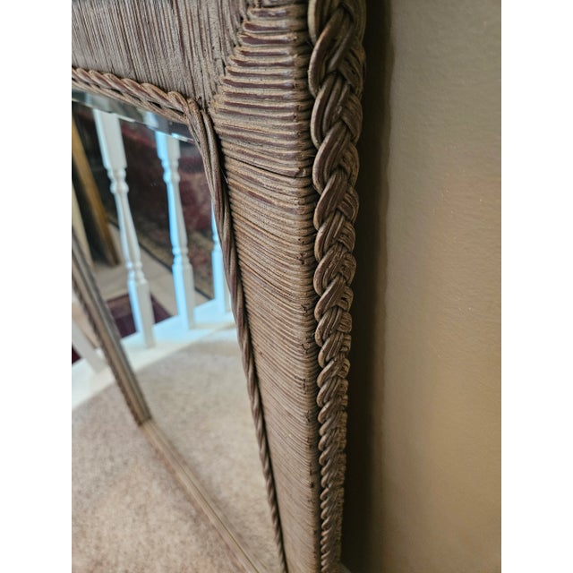 Ecru Chippendale Style Vintage Large Rattan & Iron Mirror For Sale - Image 8 of 8