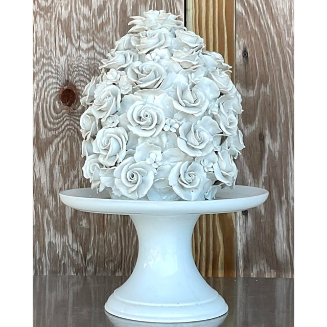Vintage Regency Glazed Porcelain Rose Cake on Pedestal For Sale - Image 11 of 12