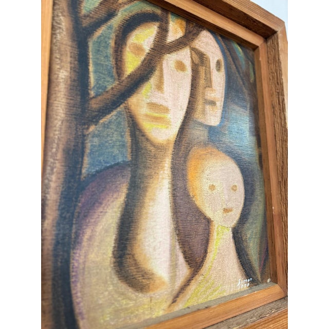 Brutalist Figurative Oil Painting Signed Simon 1970 Postmodern Figures Art For Sale In Tampa - Image 6 of 9
