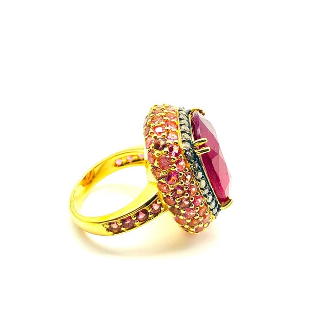 Bochic "Orient" Vintage Ruby, Diamond & Pink Sapphire Ring Set 18K Gold & Silver For Sale - Image 18 of 18