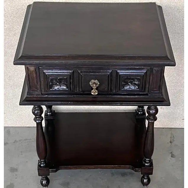 Spanish Pair of Spanish Nightstands With One Drawer and Low Shelve For Sale - Image 3 of 9