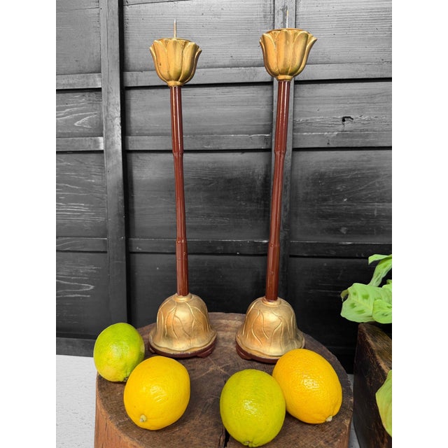 Japanese Meiji Buddhist Candlesticks, 1910s, Set of 2 For Sale - Image 4 of 11