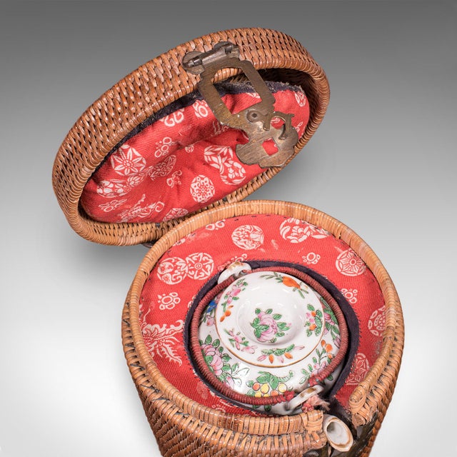 1920s Small Antique Decorative Teapot, Oriental, Ceramic Chá Pot, Wicker Case For Sale - Image 11 of 12
