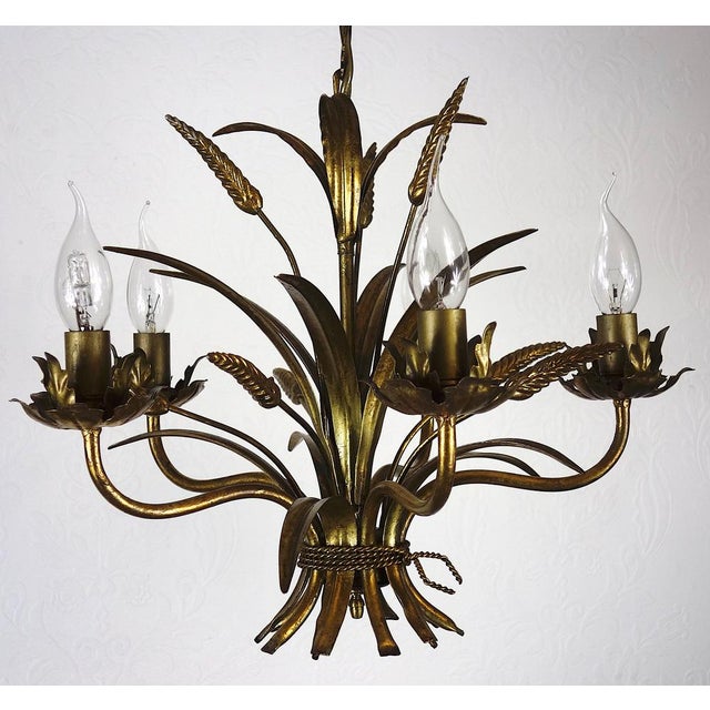 Mid-Century Modern Hollywood Regency Gold Plated Metal Chandelier, 1960s For Sale - Image 3 of 13