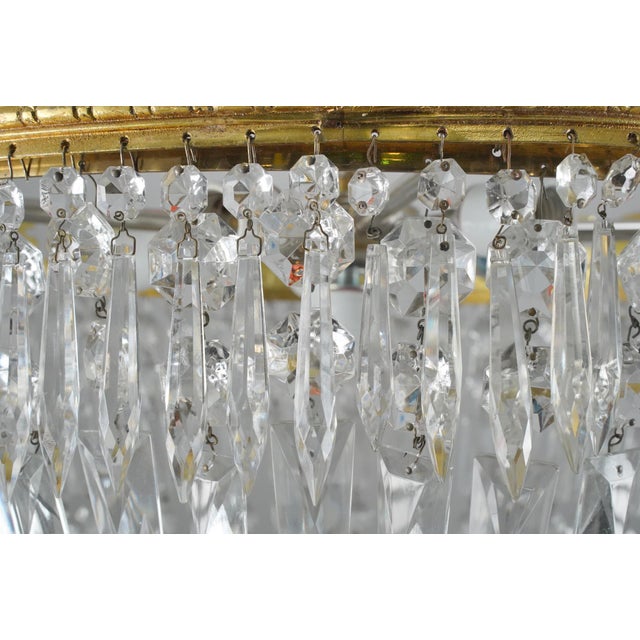 Metal Mid 20th Century Restored Empire Crystal Basket Semi Flush Mount For Sale - Image 7 of 11
