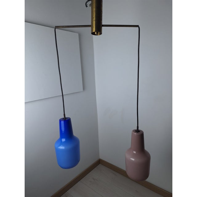 Brass Chandelier with Blue and Pink Glass by Fulvio Bianconi for Venini, 1950s For Sale - Image 11 of 11